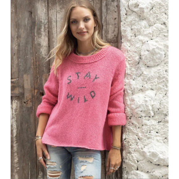 Wooden Ships Sweater Pink STAY WILD Knit Oversized Pullover XS Anthropologie - Picture 1 of 6